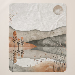 Earthy Bohemian Lake Terracotta Moon Landscape Sherpa Blanket