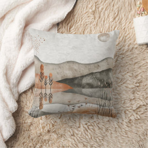 Earthy Bohemian Lake Terracotta Moon Landscape Throw Pillow