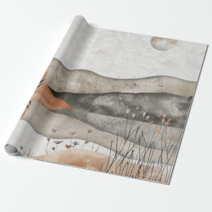 Earthy Bohemian Lake Terracotta Moon Landscape Wrapping Paper