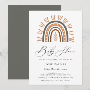 Earthy Bohemian Rainbow Baby Shower Invitation