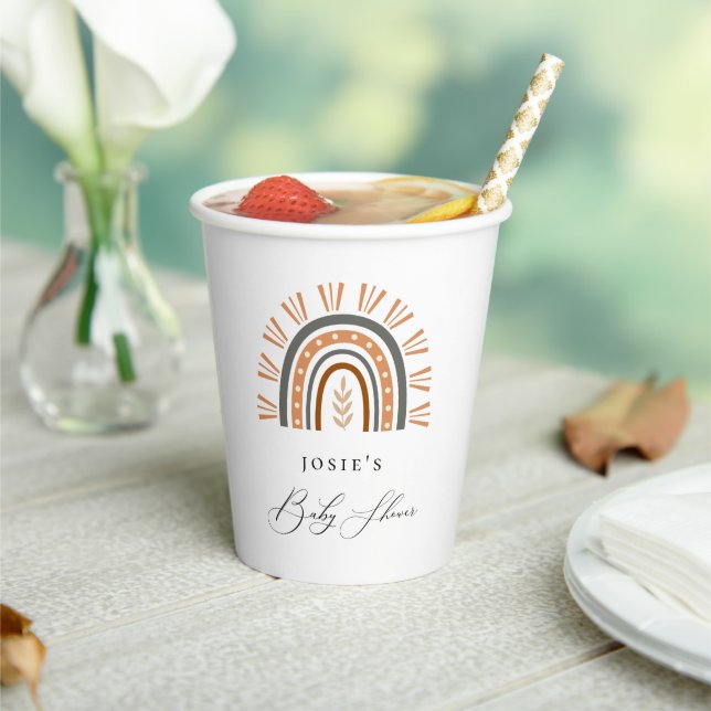 Earthy Bohemian Rainbow Baby Shower Paper Cups (Insitu)