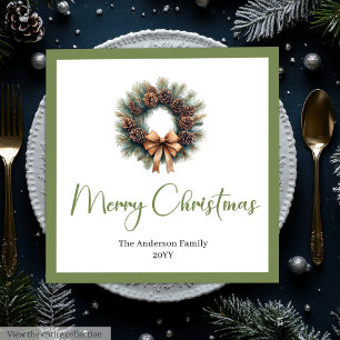 Earthy Bohemian Simple Christmas Wreath Party   Napkin