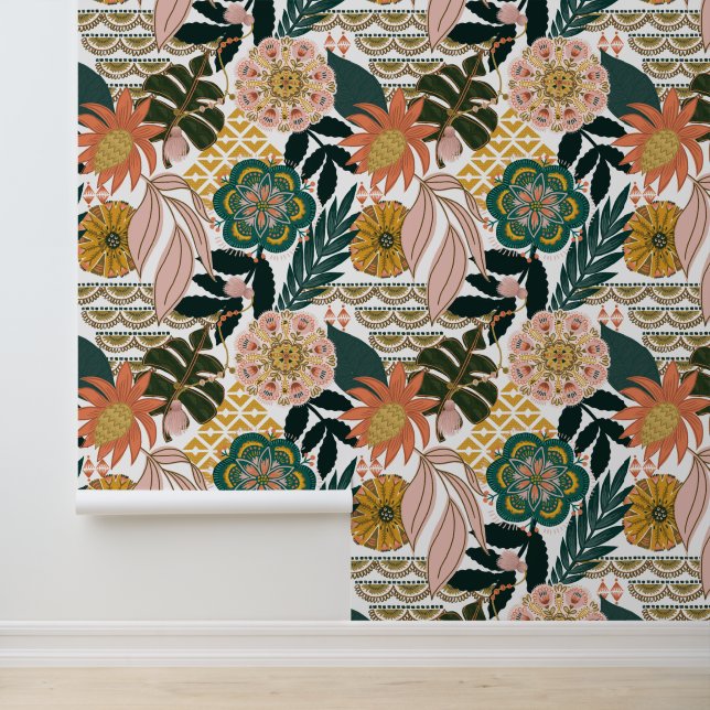Earthy Bohemian Tropical Floral  Wallpaper (Application)