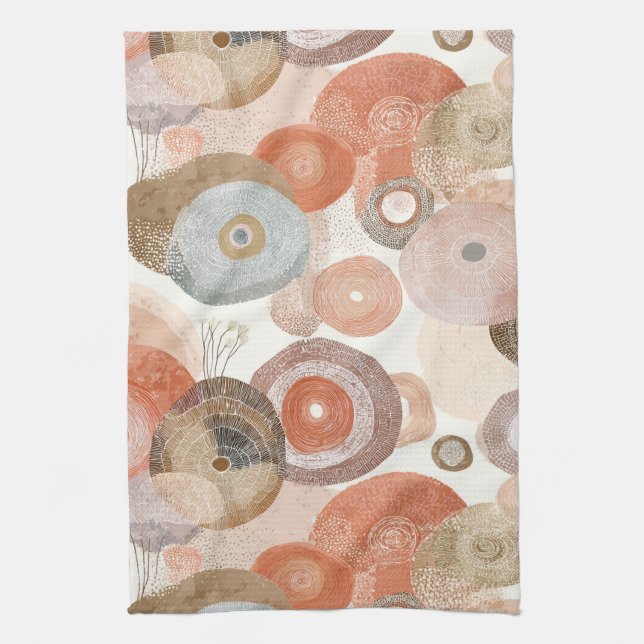 Earthy Boho Abstract Circles | Organic Design Kitchen Towel (Vertical)