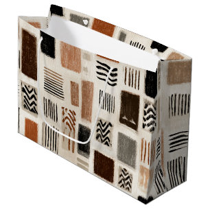 Earthy Boho Abstract Grid - Hand-Drawn Texture Large Gift Bag