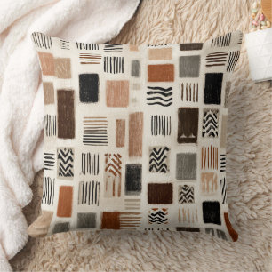 Earthy Boho Abstract Grid - Hand-Drawn Texture Throw Pillow