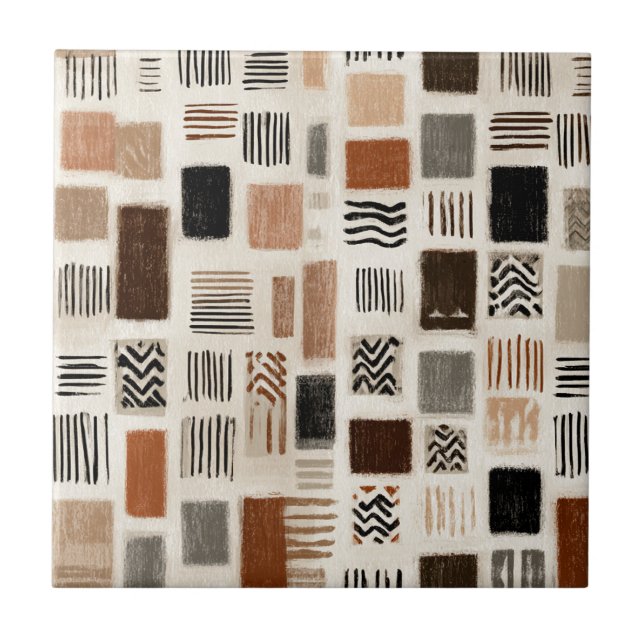 Earthy Boho Abstract Grid - Hand-Drawn Texture Tile (Front)
