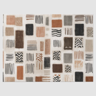 Earthy Boho Abstract Grid - Hand-Drawn Texture Tissue Paper