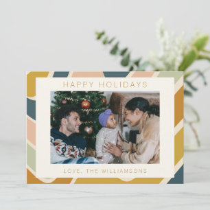 Earthy Boho Abstract Swirl Pastel Custom Photo Holiday Card