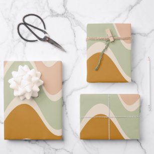 Earthy Boho Abstract Wavy Swirl Lines in Pastels Wrapping Paper Sheet