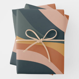 Earthy Boho Abstract Wavy Swirl Lines Terracotta Wrapping Paper Sheet