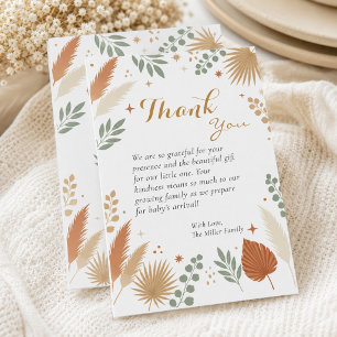Earthy Boho Botanical Pampas Baby Shower Thank You Card