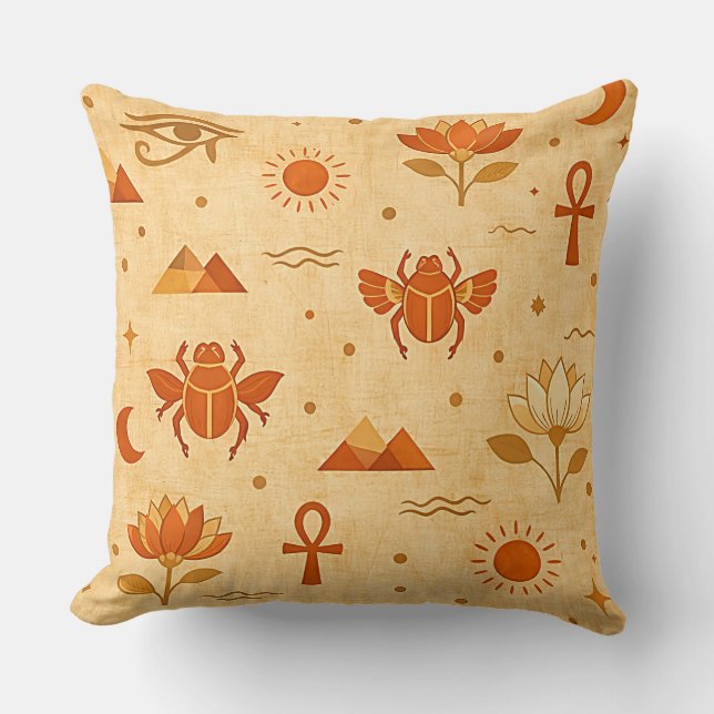 Earthy Boho Egyptian Pattern-Minimalist Pharaonic Throw Pillow (Front)