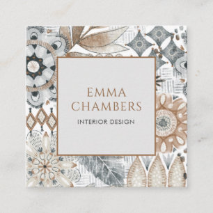Earthy Boho Interior Designer Square Business Card