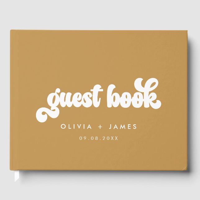 Earthy Boho Mustard Yellow Customizable Wedding Guest Book (Front)