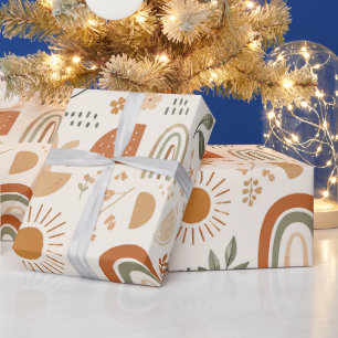 Earthy Boho Rainbow & Floral Wrapping Paper