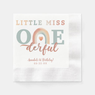 Earthy Boho Rainbow Little Miss Onederful Birthday Napkin
