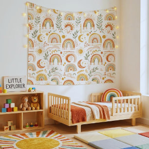 Earthy Boho Rainbow Nursery Wall Tapestry