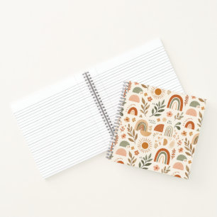 Earthy Boho Rainbow Sun Floral Spiral Notebook