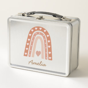 Earthy Boho Rainbow with hearts Personalized  Metal Lunch Box