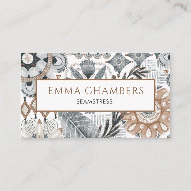 Earthy Boho Shapes Seamstress Tailor Business Card (Front)