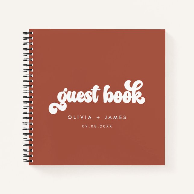 Earthy Boho Terracotta Retro Wedding Guest Book (Front)