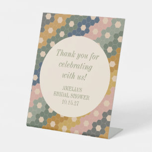 Earthy Boho Vintage Custom Bridal Shower Thank You Pedestal Sign