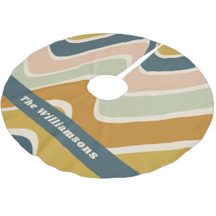 Earthy Boho Wavy Lines Retro Pastels Personalized  Brushed Polyester Tree Skirt