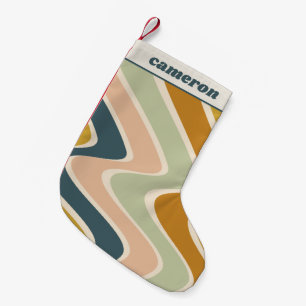 Earthy Boho Wavy Lines Retro Pastels Personalized  Small Christmas Stocking