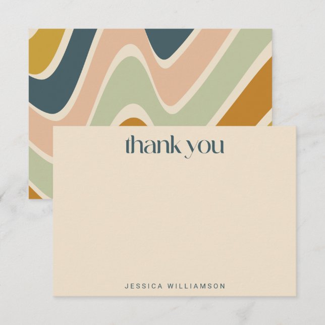 Earthy Boho Wavy Lines Teal Custom Bridal Shower Thank You Card (Front/Back)