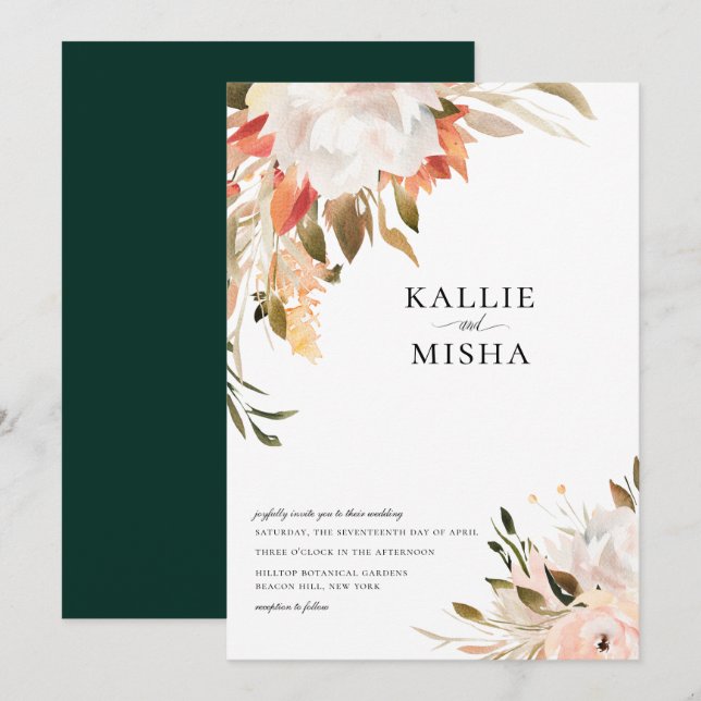 Earthy Botanical Floral Bouquet Wedding Invitation (Front/Back)