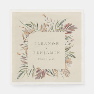 Earthy Botanical Watercolor Personalized Wedding Napkin