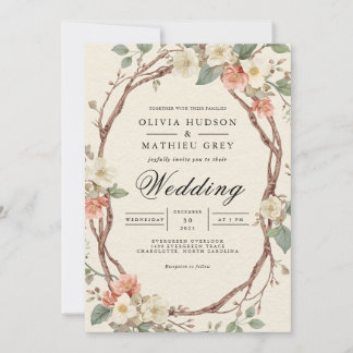 Earthy Branch Blossom Arch Wedding Invitation