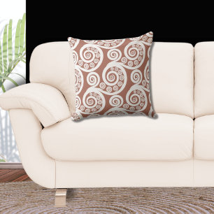 Earthy Bronze & White Koru Curl Pattern Throw Pillow