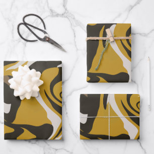 Earthy Brown Abstract Art with Fluid Swirls Wrapping Paper Sheet
