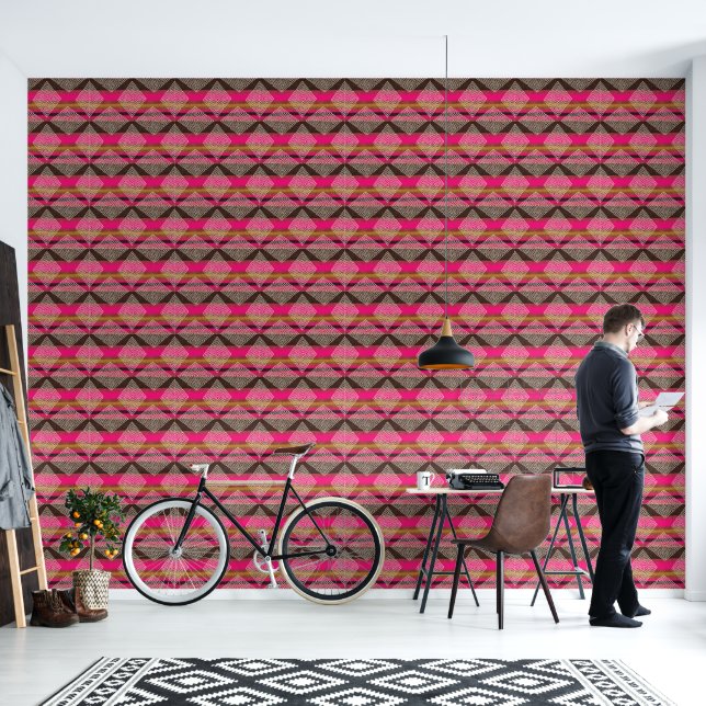 Earthy Brown and Pink Mud Cloth Style Beautiful Wallpaper (Living Room)