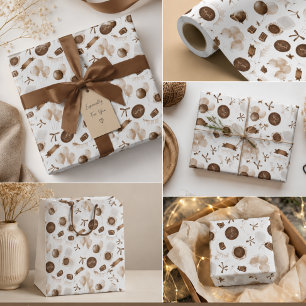 Earthy Brown Balloon & Bento Cake Birthday  Wrapping Paper