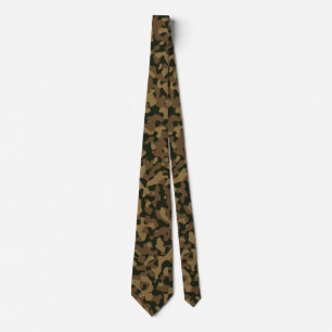 Earthy Brown, Black Camouflage Camo Pattern Tie