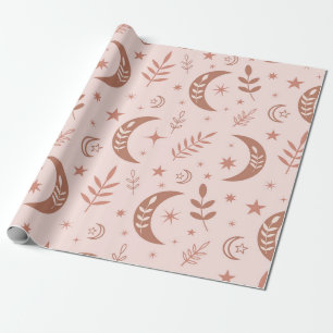 Earthy Brown Boho Moon Pattern Wrapping Paper