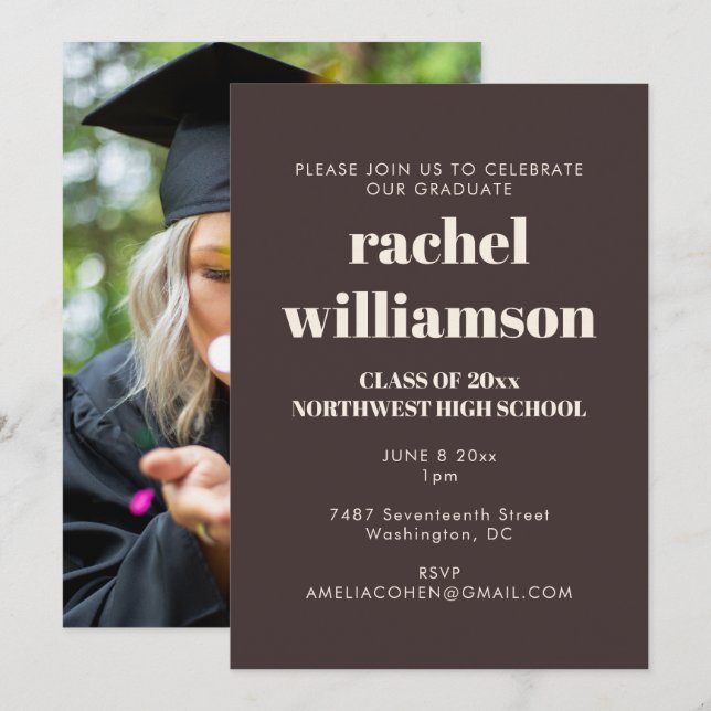 Earthy Brown Class of 2026 Photo Graduation Party  Invitation (Front/Back)