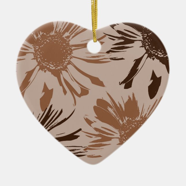 Earthy Brown Gerbera Flowers Ceramic Ornament (Front)