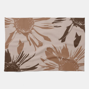 Earthy Brown Gerbera Flowers Kitchen Towel