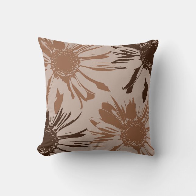 Earthy Brown Gerbera Flowers Throw Pillow (Front)