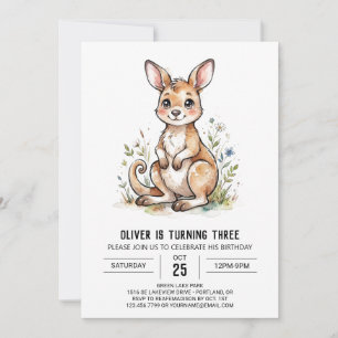 Earthy Brown Kangaroo Birthday Invitation