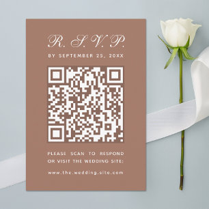 Earthy Brown QR Code Simple Calligraphy Wedding RSVP Card