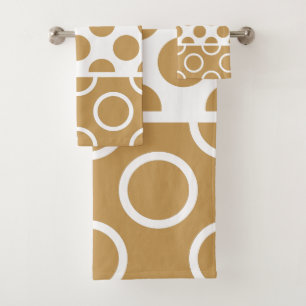 Earthy Brown & White Polka Dot Bath Towel Set