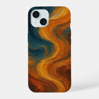 Earthy Burnt Orange and Teal Abstract Oil Paint Wa
