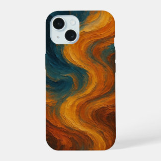 Earthy Burnt Orange and Teal Abstract Oil Paint Wa iPhone 15 Case