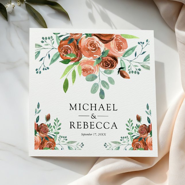 Earthy Burnt Orange Rose Terracotta Floral Wedding Napkin (Creator Uploaded)