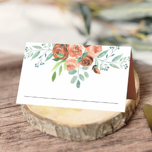 Earthy Burnt Orange Roses Floral Wedding Place Card